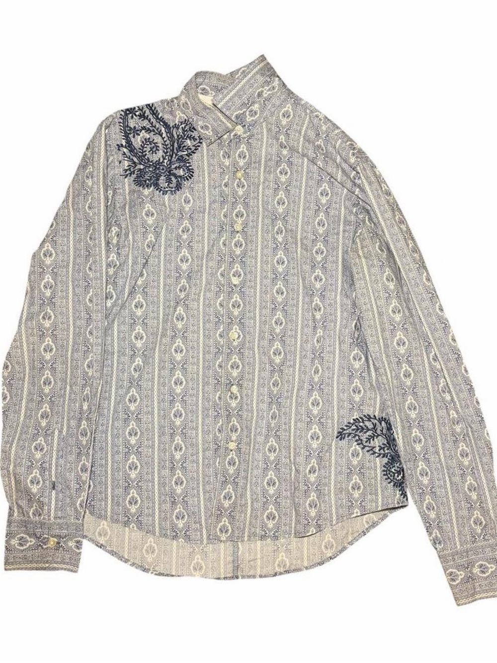 Vintage L.E.I. Y2K Medium Wash Distressed Denim Long Sleeve Shirt Size L